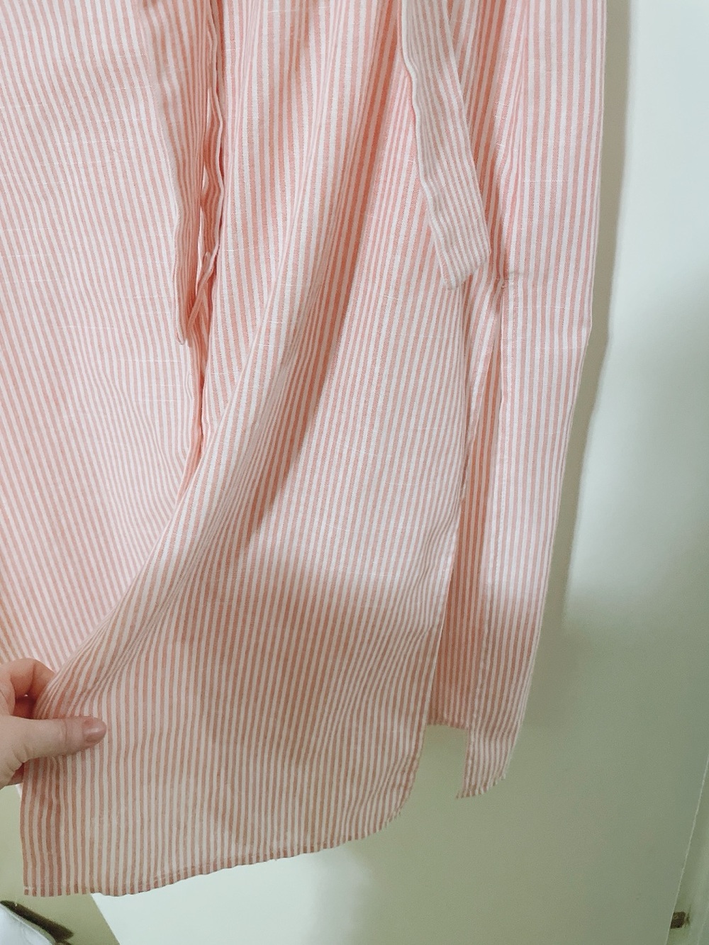 Cotton Pink & White Striped Midi Dress With Belt Size L - Picture 4 of 8